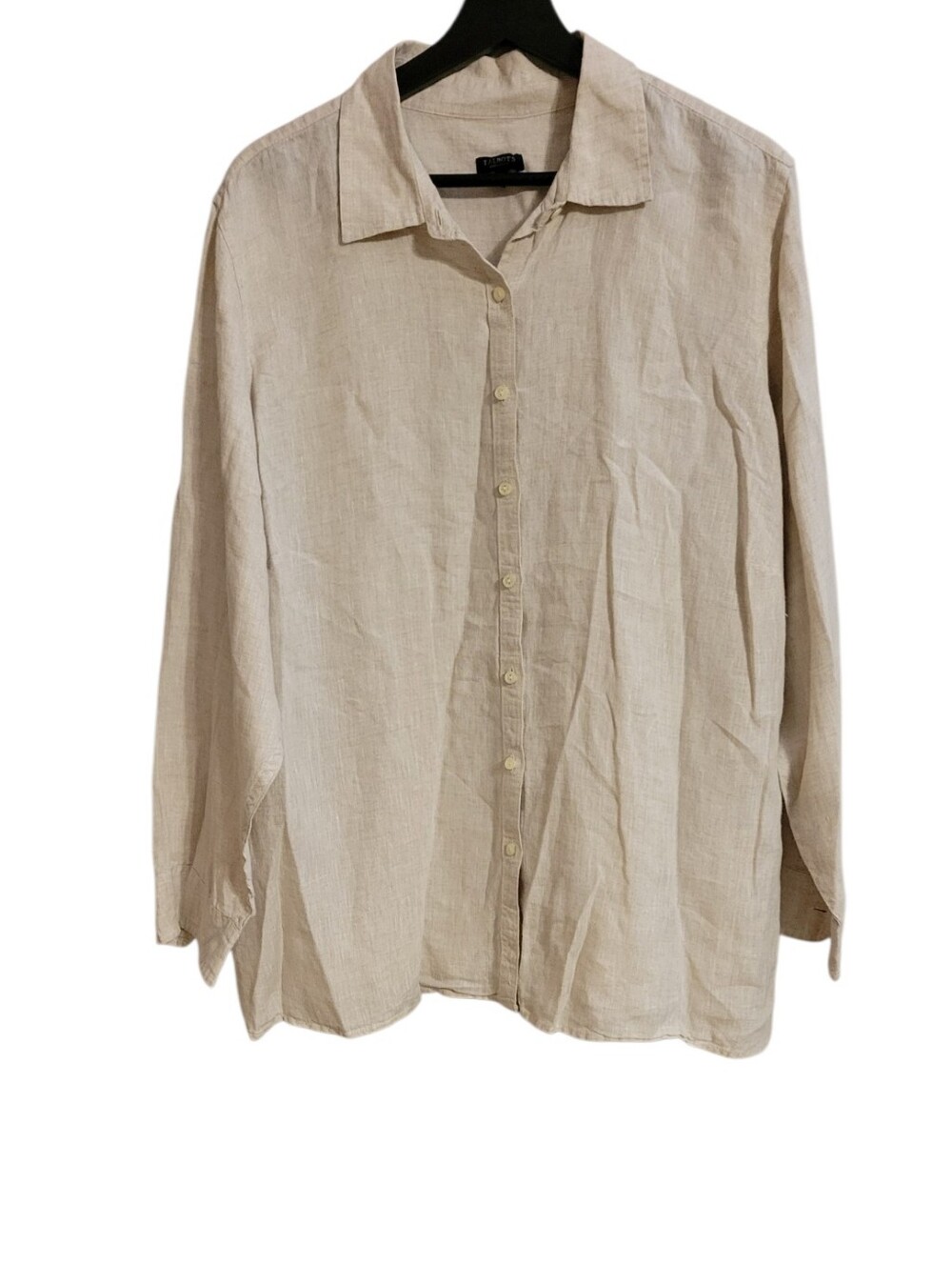 Talbots Beige Linen Long Sleeve Button Up Shirt